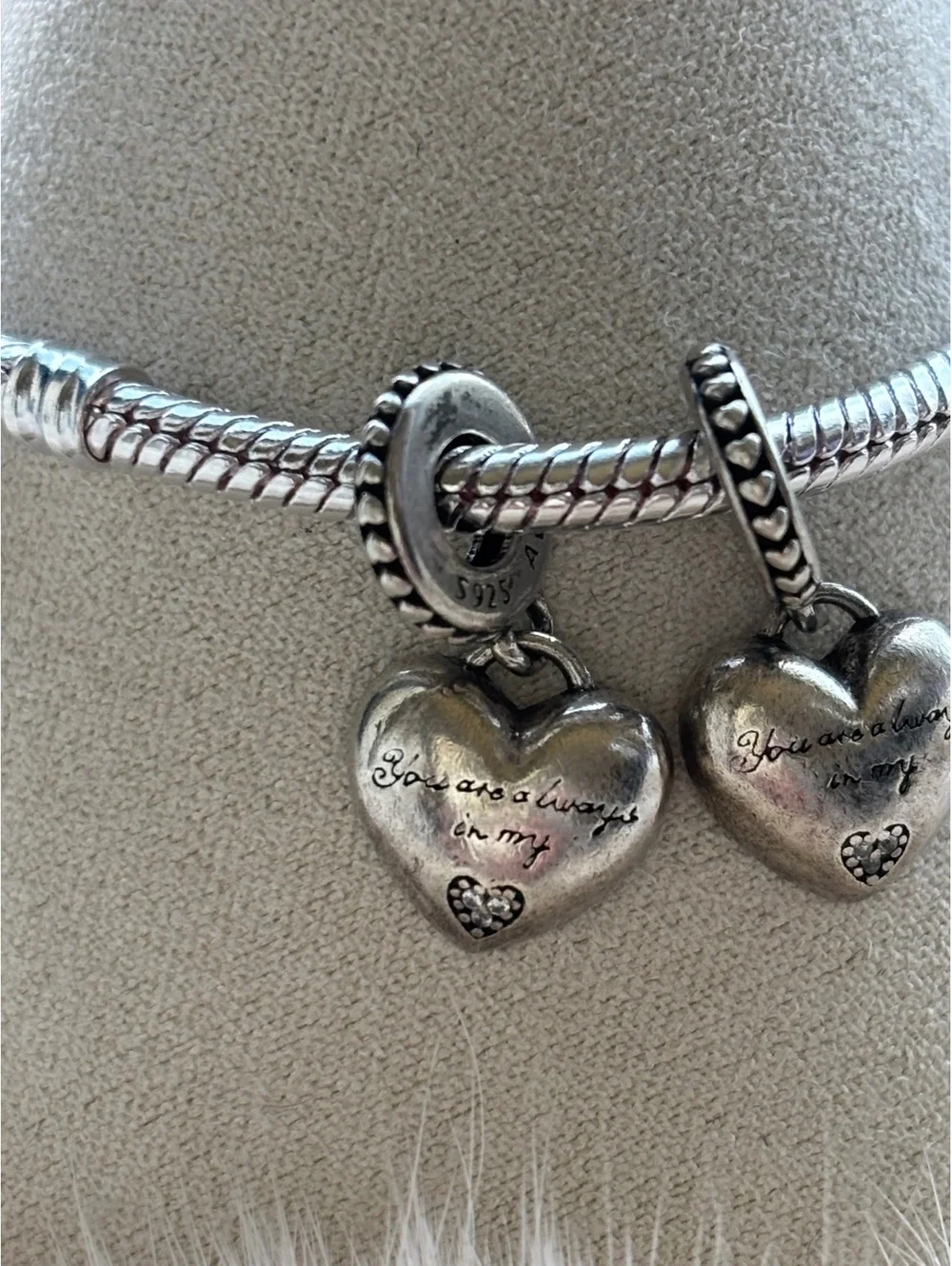 Pandora Mother & Daughter Heart Charm Set with Pink Enamel